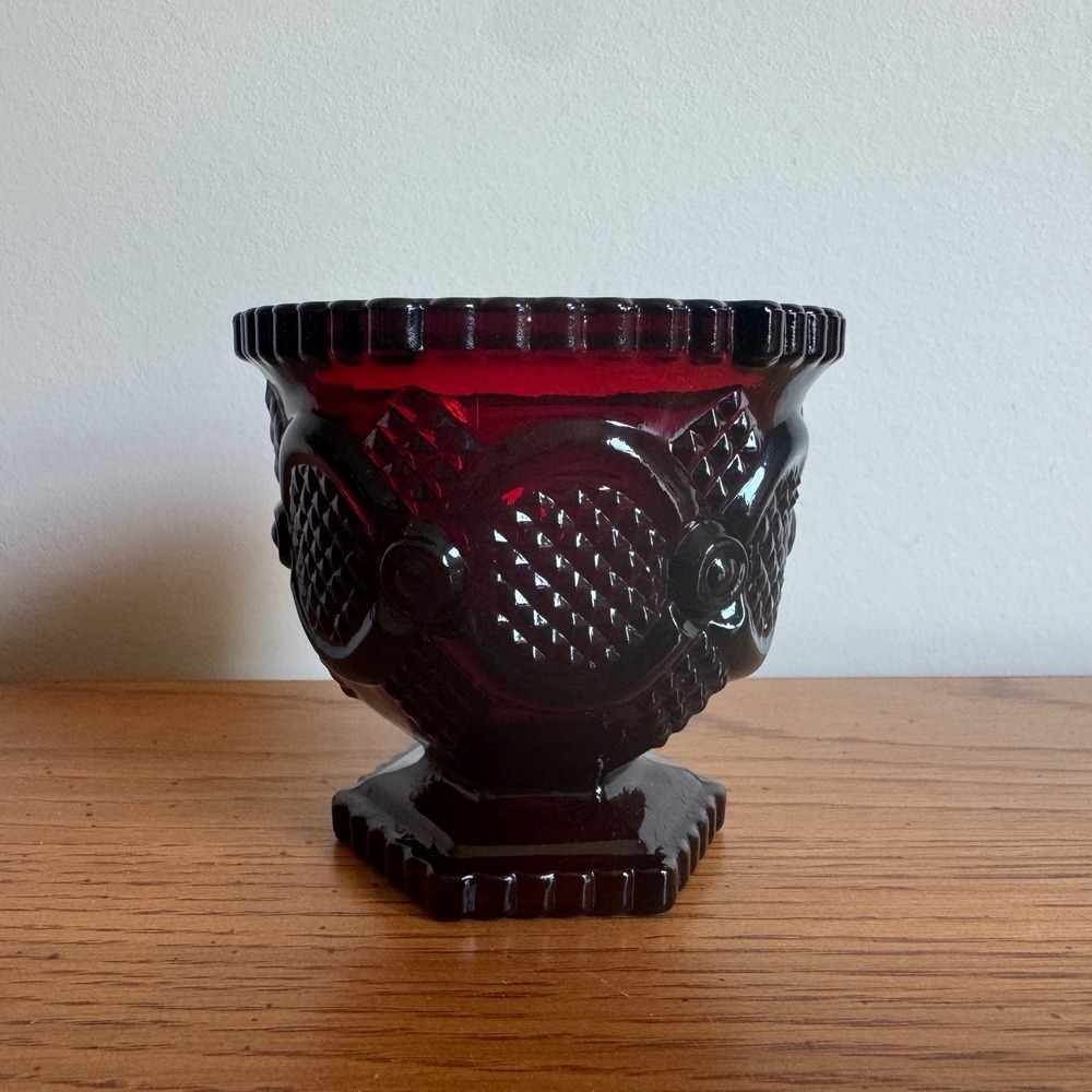 Avon‎ Cape Cod Ruby Red Glass Footed Candle Holder Cup Decor
